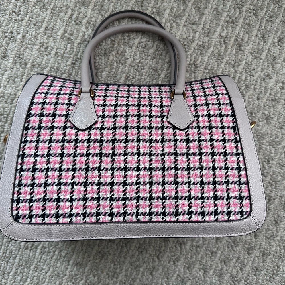 Kate Spade New York Gramercy Racing Stripe Plaid Twill Satchel - Mushroom/pink - Picture 4 of 10